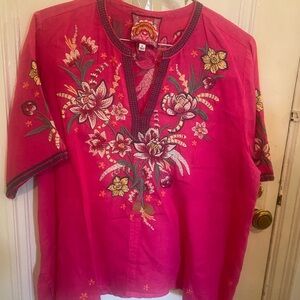 Johnny Was Jessica Embroidered Pink Shirt, Size XL
